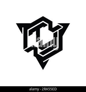 TY Letter Logo monogramma forma esagonale con triangolo delineano il modello di design in stile gaming Foto Stock