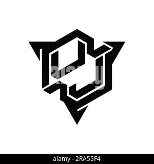 UJ Letter Logo monogramma forma esagonale con triangolo delineano il modello di design stile gaming Foto Stock