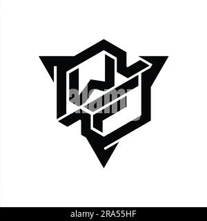 WF Letter Logo monogramma forma esagonale con triangolo delineano il modello di design stile gaming Foto Stock