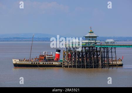 PS Waverley ormeggiò al molo di Clevedon Foto Stock