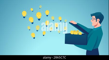 Vettore di un uomo felice che condivide molte idee Illustrazione Vettoriale