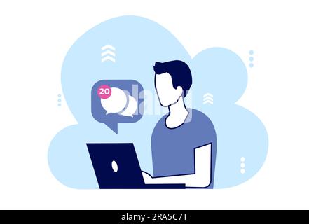 Vettore di un giovane che usa un computer portatile per chattare Illustrazione Vettoriale