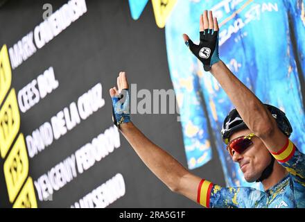 Bilbao, Spagna. 1 luglio 2023. Lo spagnolo Luis Leon Sanchez di Astana Qazaqstan raffigurato all'inizio della prima tappa del Tour de France, una corsa di 182 km da Bilbao a Bilbao, Spagna, sabato 01 luglio 2023. Il Tour de France di quest'anno si svolge dal 1° al 23 luglio 2023. BELGA PHOTO JASPER JACOBS Credit: Belga News Agency/Alamy Live News Foto Stock