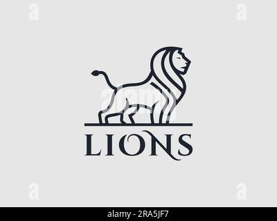 Logo minimale con leone, adatto per molti tipi di orientamento aziendale. Illustrazione Vettoriale