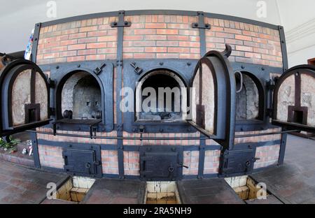 Forni di cremazione nel crematorio, memoriale del campo di concentramento della foresta di faggi, Ettersberg, Weimar, Turingia, campo di concentramento della foresta di faggi, cremazione Foto Stock