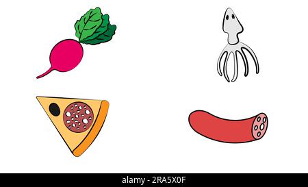 Semplice set di icone Vector Line relative al fast food. Raccolta di simboli di contorno. Illustrazione Vettoriale