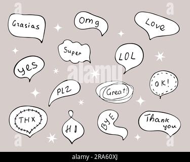 Parole di lettere disegnate a mano da vettori. Illustrazione vettoriale isolata Illustrazione Vettoriale