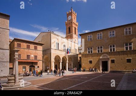 Municipio, Piazza Pio II, Centro storico di Pienza, Toscana, Palazzo pubblico, Italia Foto Stock