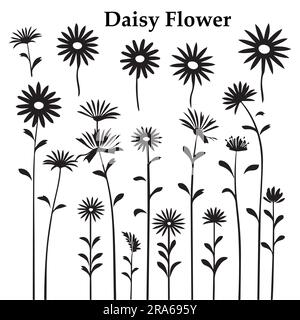 Una serie di illustrazioni vettoriali silhouette Daisy Flower Illustrazione Vettoriale