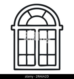 finestra retro isolata su sfondo bianco. Illustrazione del disegno a mano. Illustrazione Vettoriale