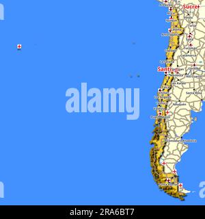 Mappa dettagliata del Cile con le principali strade e autostrade che si estendono attraverso lo stato Foto Stock