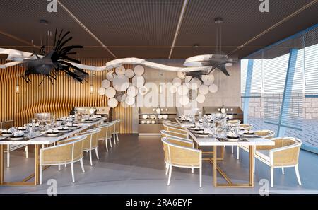 Ristorante Cafe pub, 3d render Foto Stock