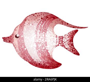 Illustrazione ad acquerello di un pesce da cartone animato. Abitanti marini del mondo sottomarino. immagine isolata su sfondo bianco. istruzione, cartolina, Foto Stock