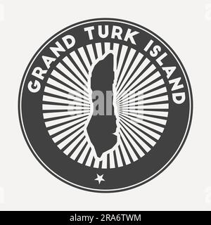 Logo rotondo di Grand Turk Island. Badge da viaggio vintage con nome circolare e mappa, illustrazione vettoriale. Può essere utilizzato come insegna, logotipo, etichetta, stic Illustrazione Vettoriale