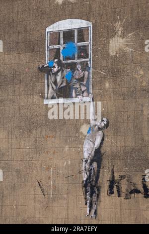 Banksy's Well-Hung Lover, Park St, a Bristol Foto Stock