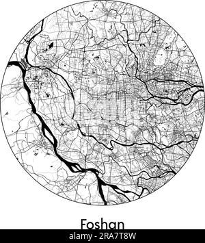 Mappa della città Foshan Cina Asia illustrazione vettoriale bianco e nero Illustrazione Vettoriale