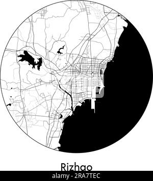 Mappa della città Rizhao Cina Asia illustrazione vettoriale bianco e nero Illustrazione Vettoriale