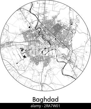 Mappa della città Baghdad Iraq Asia illustrazione vettoriale bianco e nero Illustrazione Vettoriale