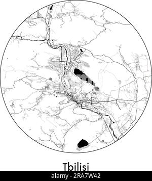 Mappa della città Tbilisi Georgia Asia illustrazione vettoriale bianco e nero Illustrazione Vettoriale
