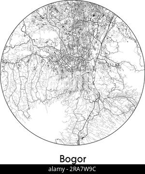 Mappa della città Bogor Indonesia Asia illustrazione vettoriale bianco e nero Illustrazione Vettoriale