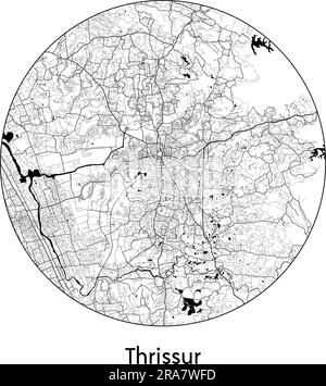 Mappa della città Thrissur India Asia illustrazione vettoriale bianco e nero Illustrazione Vettoriale