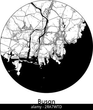 Mappa della città Busan Corea del Sud Asia illustrazione vettoriale nero/bianco Illustrazione Vettoriale