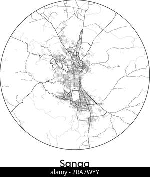 Mappa della città Sanaa Yemen Asia illustrazione vettoriale bianco e nero Illustrazione Vettoriale