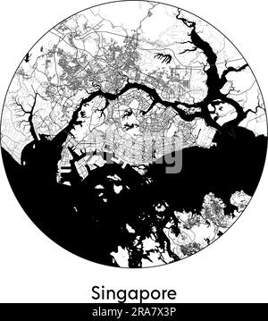 Mappa della città Singapore Singapore Asia illustrazione vettoriale bianco e nero Illustrazione Vettoriale
