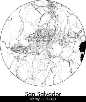 Mappa della città San Salvador El Salvador Nord America illustrazione vettoriale bianco e nero Illustrazione Vettoriale