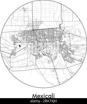 Mappa della città Mexicali Messico Nord America illustrazione vettoriale bianco e nero Illustrazione Vettoriale