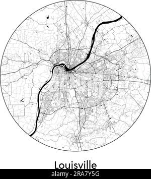 Mappa della città Louisville Stati Uniti Nord America illustrazione vettoriale bianco e nero Illustrazione Vettoriale