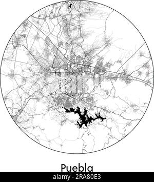 Mappa della città Puebla Messico illustrazione vettoriale del Nord America nero/bianco Illustrazione Vettoriale