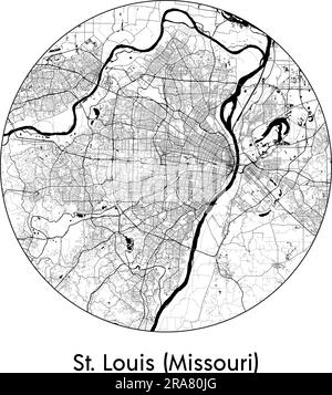 Mappa della città di St Louis (Missouri) Stati Uniti Nord America illustrazione vettoriale bianco e nero Illustrazione Vettoriale