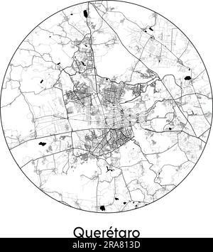 Mappa della città Queretaro Messico Nord America illustrazione vettoriale bianco e nero Illustrazione Vettoriale