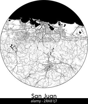 Mappa della città San Juan Puerto Rico Nord America illustrazione vettoriale bianco e nero Illustrazione Vettoriale