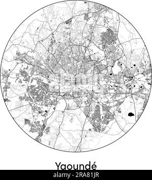 Mappa della città Yaounde Camerun Africa illustrazione vettoriale bianco e nero Illustrazione Vettoriale