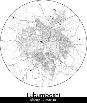 Mappa della città Lubumbashi Repubblica Democratica del Congo Africa illustrazione vettoriale bianco e nero Illustrazione Vettoriale