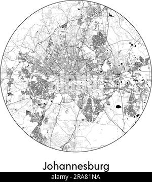 Mappa della città Johannesburg Sud Africa illustrazione vettoriale bianco e nero Illustrazione Vettoriale