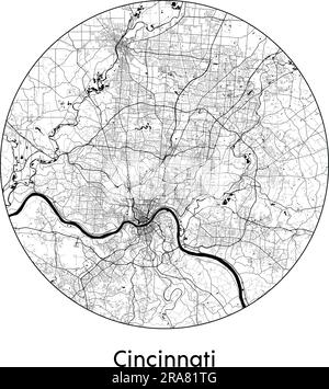 Mappa della città Cincinnati Stati Uniti Nord America illustrazione vettoriale bianco e nero Illustrazione Vettoriale