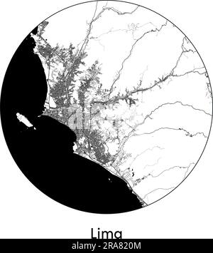 Mappa della città Lima Perù Sud America illustrazione vettoriale bianco e nero Illustrazione Vettoriale