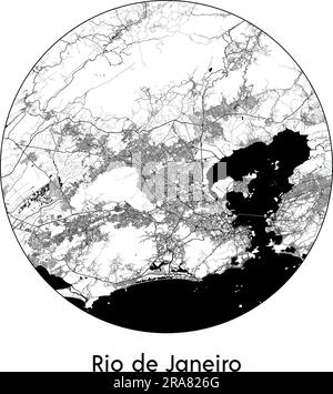 Mappa della città di Rio de Janeiro Brasile Sud America illustrazione vettoriale bianco e nero Illustrazione Vettoriale