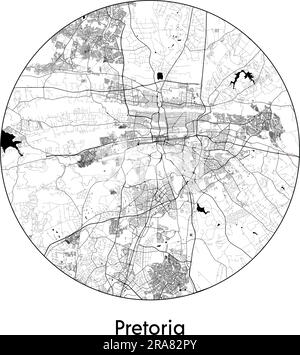 Mappa della città Pretoria Sud Africa illustrazione vettoriale bianco e nero Illustrazione Vettoriale