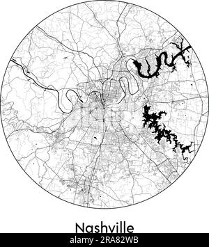 Mappa della città Nashville Stati Uniti Nord America illustrazione vettoriale bianco e nero Illustrazione Vettoriale