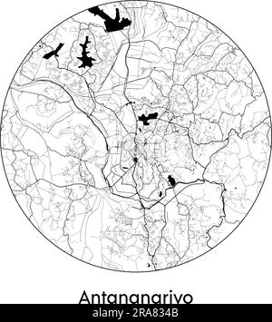 Mappa della città Antananarivo Madagascar Africa illustrazione vettoriale bianco e nero Illustrazione Vettoriale