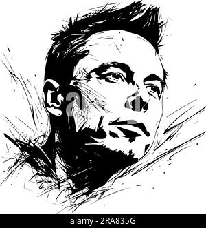 1 luglio 2023 caricatura di Elon Reeve Musk, Elon Musk, CEO di SpaceX, CEO di Tesla, CEO di Twitter. Illustrazione Vettoriale