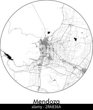 Mappa della città Mendoza Argentina Sudamerica illustrazione vettoriale bianco e nero Illustrazione Vettoriale