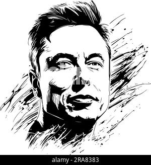 1 luglio 2023 caricatura di Elon Reeve Musk, Elon Musk, CEO di SpaceX, CEO di Tesla, CEO di Twitter. Illustrazione Vettoriale