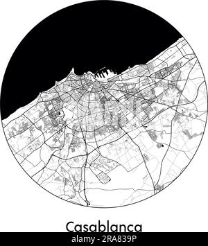 Mappa della città Casablanca Marocco Africa illustrazione vettoriale bianco e nero Illustrazione Vettoriale