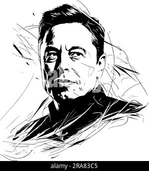 1 luglio 2023 caricatura di Elon Reeve Musk, Elon Musk, CEO di SpaceX, CEO di Tesla, CEO di Twitter. Illustrazione Vettoriale