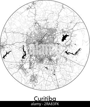 Mappa della città Curitiba Brasile Sud America illustrazione vettoriale bianco e nero Illustrazione Vettoriale